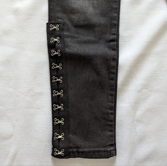 Fashion Nova Black Distressed Jeans with Hook and Eye Details on legs- 7 - Picture 2 of 5